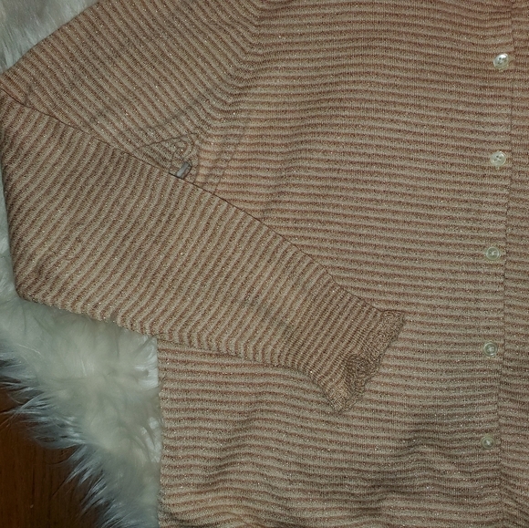 LOFT Peach Striped Shimmer Button Up Cardigan - Picture 3 of 11